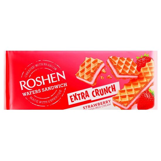 Napolitane Roshen Wafers Sandwich cu cremă de căpșuni, 142g
