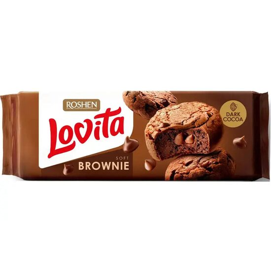 Biscuiti cu unt Lovita Dark Brownie și cacao Roshen, 152g
