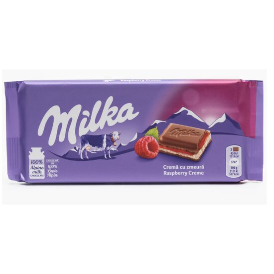 Ciocolata umpluta cu crema zmeura Milka 100g