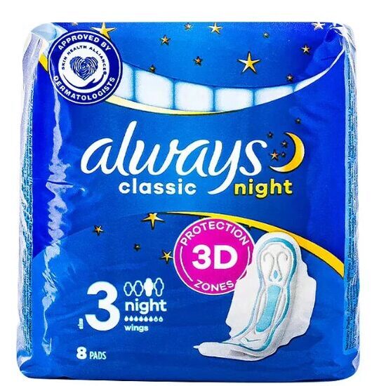 Absorbante Classic Night, Always, Bumbac, 8 buc