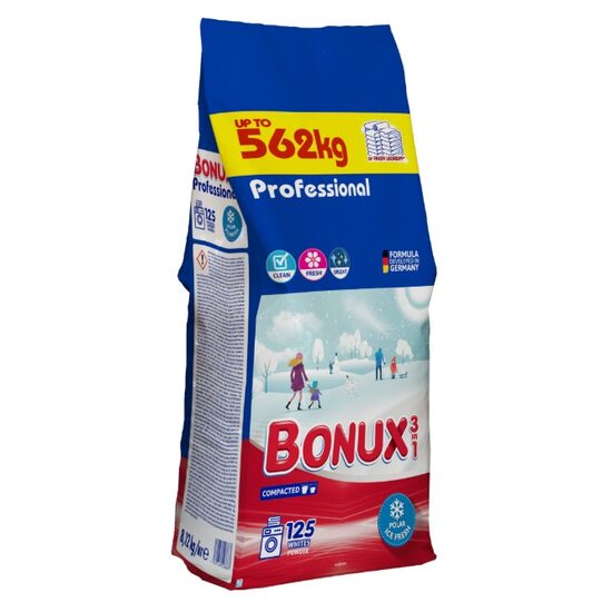 Detergent Automat Bonux 3 in 1 White Ice Fresh, Proaspat Racoritor, 125 Spalari, 8,12 kg