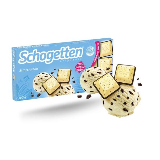 Tableta de ciocolata Schogetten alba cu straciatella 100g