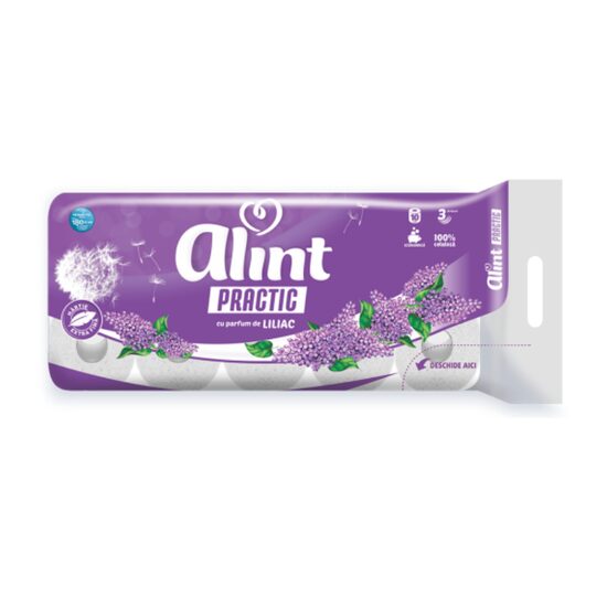Hartie igienica Alint Practic cu parfum de Liliac, 3 straturi, 10 role