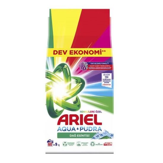 Detergent rufe Ariel automat AQUA pudra, 9 Kg