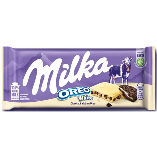 Ciocolata alba cu oreo Milka 100g
