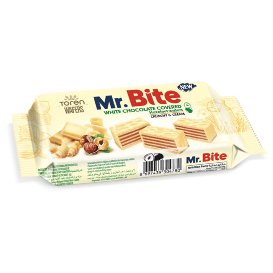 Napolitana cu glazura ciocolata alba si crema alune Mr Bite 38g