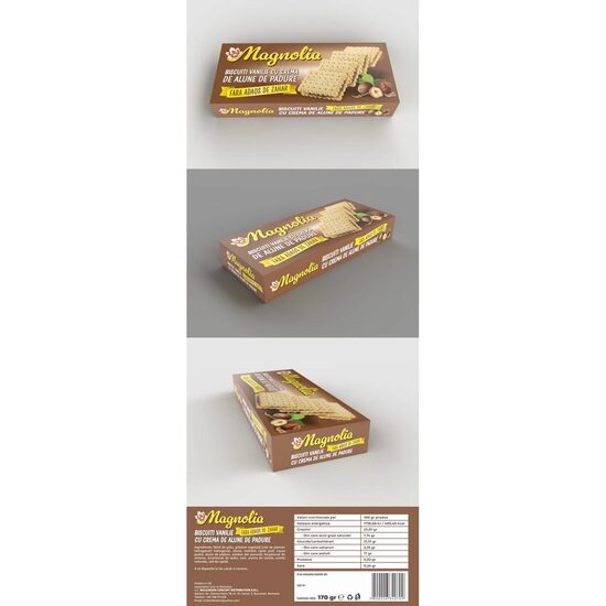 Biscuiti cu vanilie si crema de alune de padure, fara zahar, Magnolia, 170 g