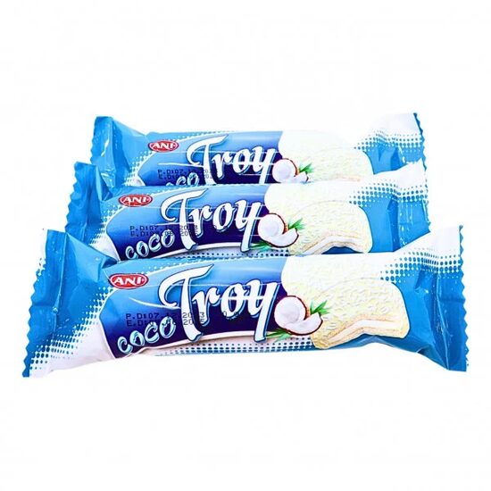 Biscuiti marshmallow crema glazura cocos ciocolata alba Coco Troy 50 g