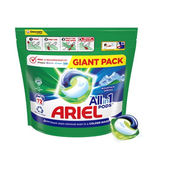 Detergent rufe Ariel All-in-1 capsule Mountain Spring, 72 capsule, pentru rufe albe
