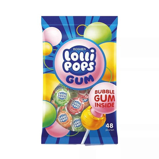 Acadele Roshen cu fructe si guma Roshen Lolli Pops Bubble Gum, 920 g