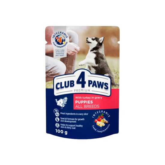 Hrana umeda completa Club 4 Paws Premium pentru catei, curcan, 100 g