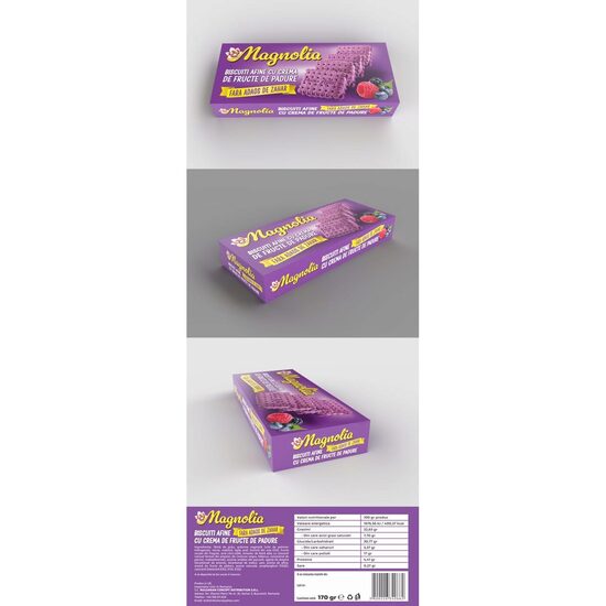 Biscuiti cu vanilie si crema de fructe de padure, fara zahar, Magnolia, 170 g
