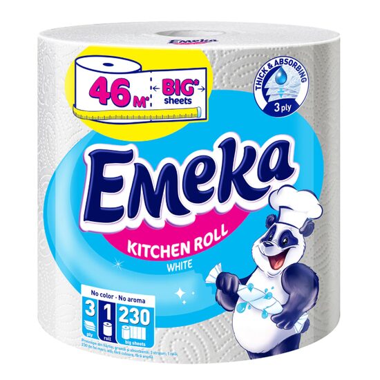 Prosop de bucatarie Emeka White Jumbo, 3 straturi, 1 rola, 230 foi