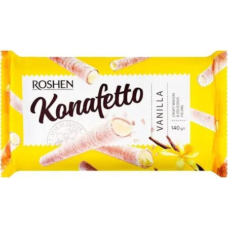 Napolitane cu crema de vanilie Konafetto Rolls Roshen 140g