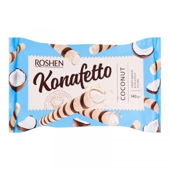 Napolitane cu crema de cocos Konafetto Rolls Roshen 140g