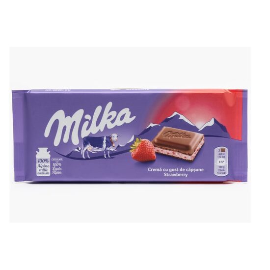 Ciocolata crema cu gust de capsuni si iaurt, Milka 100g