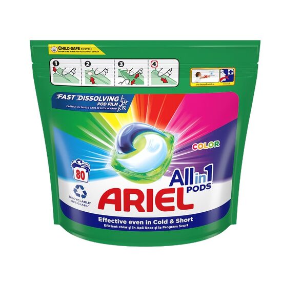 Detergent de rufe capsule Ariel All in One PODS Color, 80 spalari