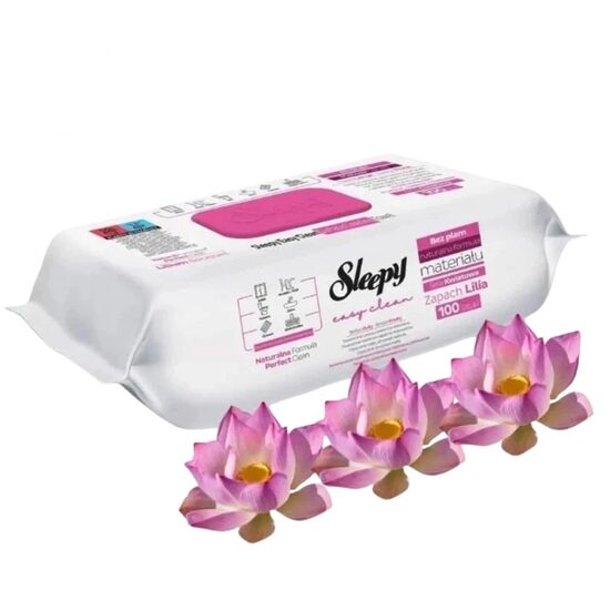 Șervețele umede pentru suprafețe Sleepy, cu capac, parfum Crin Roz, 100 buc