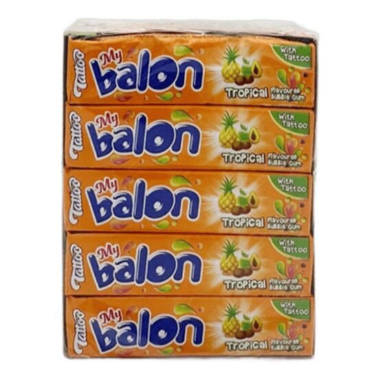 Gumă de mestecat Mybalon Tattoo aromă tropicală 18g, 20 bucăți cutie