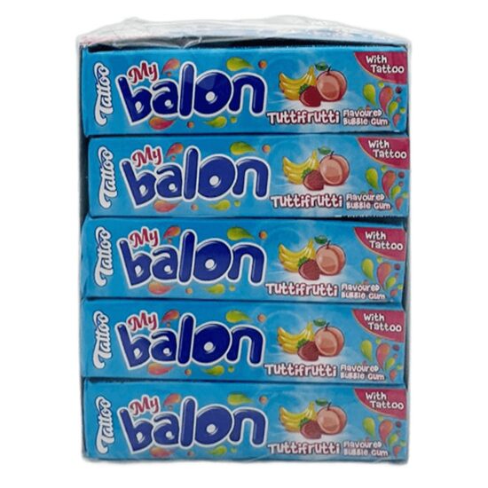 Gumă de mestecat Mybalon Tattoo aromă tutti frutti 18g, 20 bucăți cutie