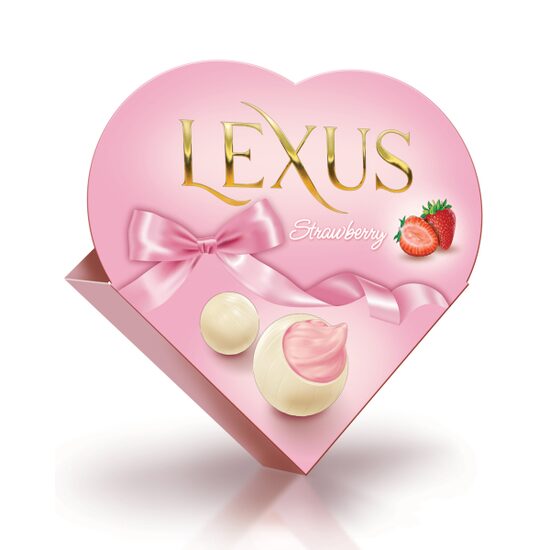 Lexus, praline de ciocolata alba cu cu capsuni, cutie inima, 110g