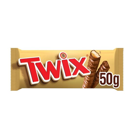 Baton cu biscuite si caramel invelit in ciocolata cu lapte Twix, 2 x 25 g