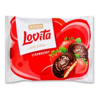 Biscuiti Lovita Căpșuni 420g – Ciocolată și jeleu aromat Roshen