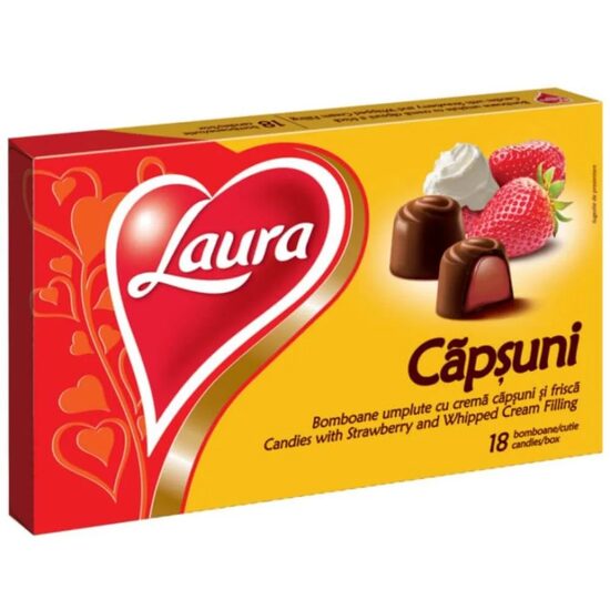 Bomboane umplute cu crema de capsuni si frisca Laura, 138 g