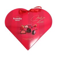 KAMILA – Praline de ciocolată cu lapte și cremă de fructe | Cutie Inimă 175 g