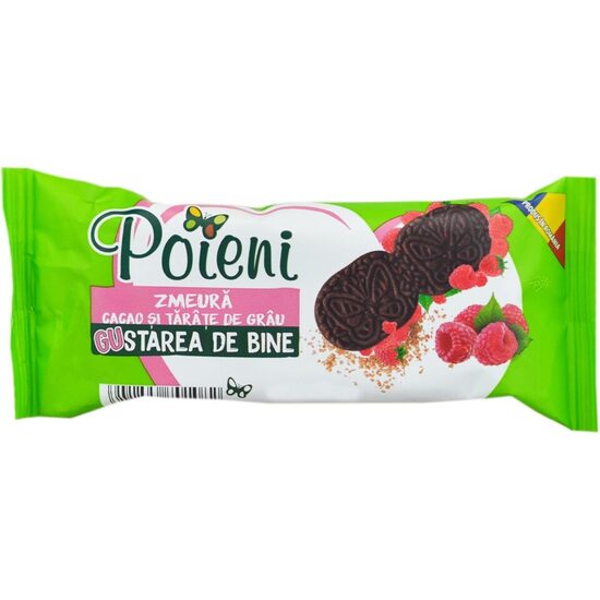 Biscuiti cu zmeura, cacao si tarate de grau Poieni, 40g