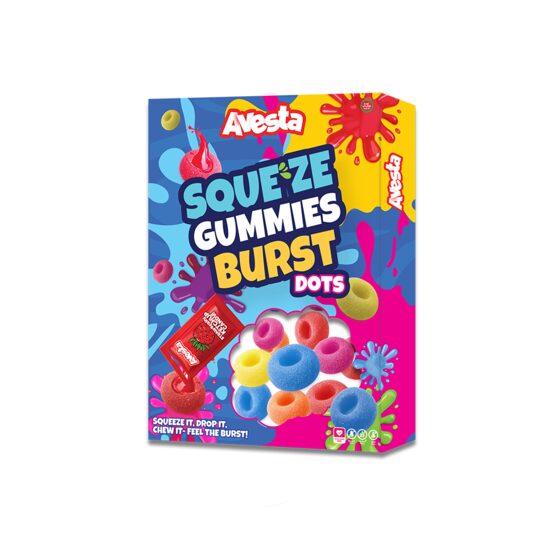 Jeleuri AVESTA Sque''ze Gummies Byrst dots, arome de fructe, 110 g