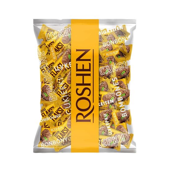 Bomboane Flaksi cu fulgi crocanți de napolitană si glazură de cacao Flaksi, 500g