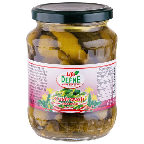 Castraveti cornison dulci-acrisori in otet (1-4cm) Defne 370ml