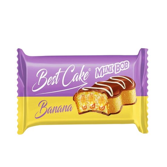 Prăjitura pandișpan MINI BOB cu cremă de banane, 30 g – Gust dulce și exotic