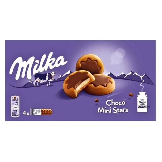 Biscuiti cu crema de lapte Choco Mini Stars 4 buc, Milka, 150g