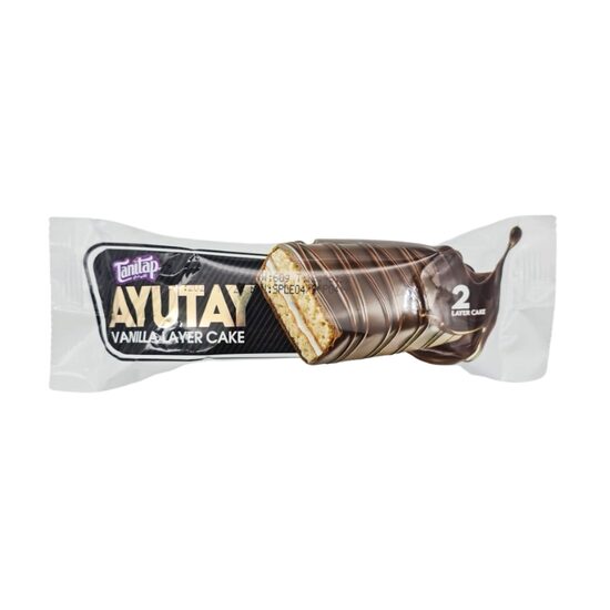 Prăjitură Pandispan AYUTAY cu crema de vanilie si glazura de ciocolata, 60g – Gust Dulce și Textură Pufoasă