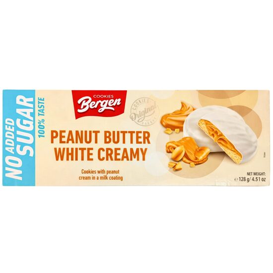 Biscuiți Bergen cu cremă de arahide în glazură de lapte, 128 g