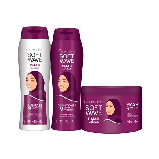 Set ingrijire par Soft Wave Hijab Set (Shampoo 400 ml, Conditioner 400 ml, Mask)