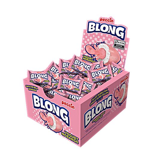 Guma de mestecat Blong Yogurt Peccin, umplutura de iaurt si capsuni, cutie 40 buc x 5 g
