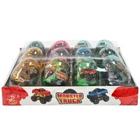 Set 12 Oua din plastic transparent cu jucarie si bomboane Monster Truck, 6g