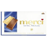 Tableta de ciocolata cu lapte, 4 buc, Merci, 100g