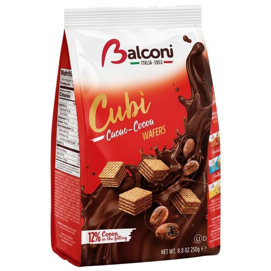 Napolitane Balconi Cubi cu Umplutura de cacao, 250 g