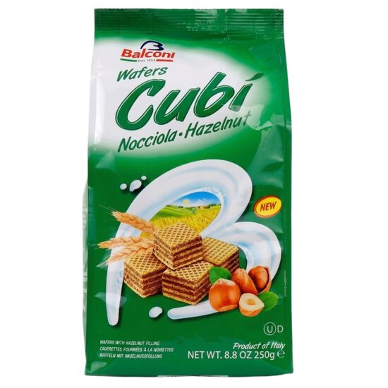 Napolitane Balconi Cubi cu Umplutura de Alune, 250 g