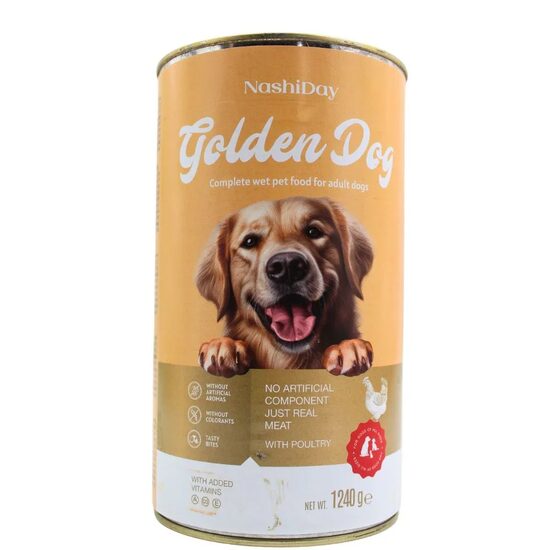 Hrană umedă câini pui în sos Golden Dog, 1240 g