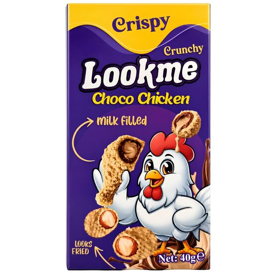 Look-Me Choco Chicken Rice Popcorn 40 g – Desert din ciocolată cu cremă de lapte, cacao și orez expandat