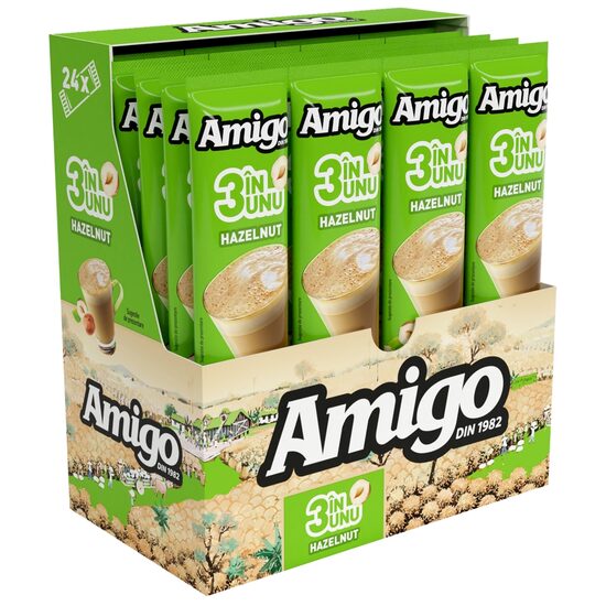 Cafea solubila cu aroma de alune Hazelnut 3 in 1, Amigo, 24 x 13g