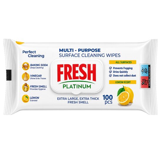 Șervețele de curățare universale Fresh Platinum cu lămâie, Mega Pack, 100 buc.