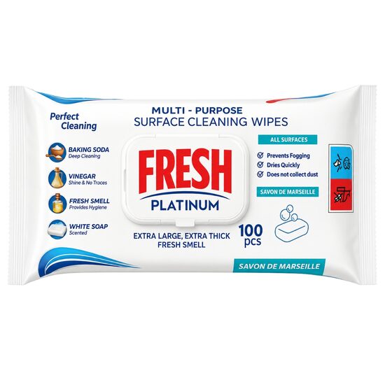 Servetele umede multisuprafete, Fresh Platinum Savon de Marseille Fresh Blue Platinum, XXL,100 bucatiAX)