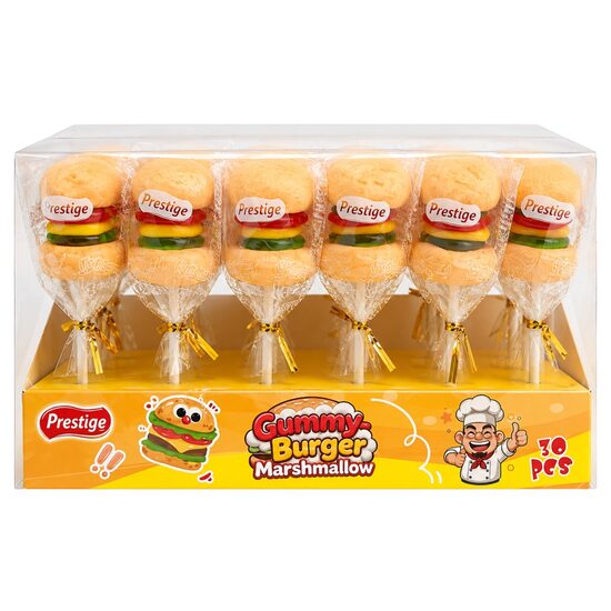 Double Layers Burger Gummy Pop – acadea marshmallow în formă de hamburger, 9g