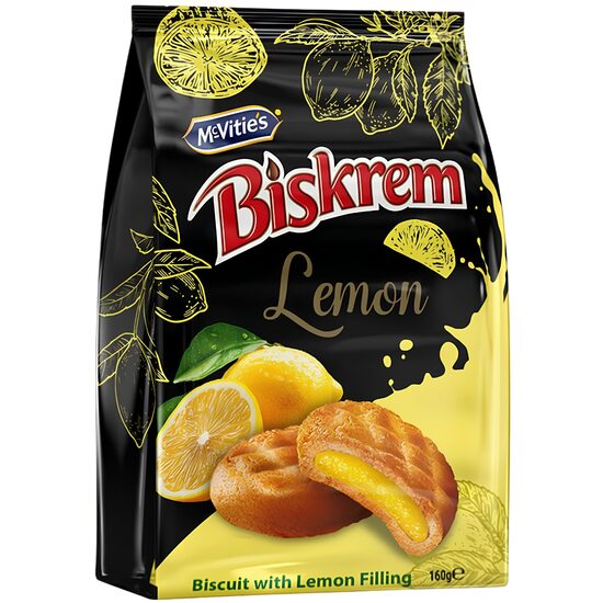 Biscuiti cu crema de lamaie Biskrem, 160 g